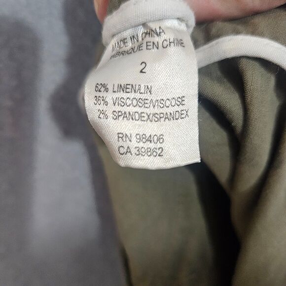 theory Sz 2 Linen Blend Safari Shorts Bermuda Legnth Cuffed Roll Tab Drab Green - Picture 4 of 8